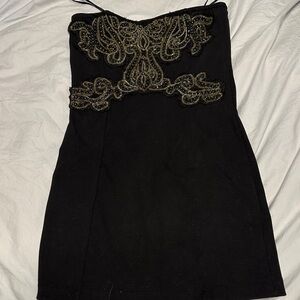 Free People Black Strapless Dress with Gold Detailing